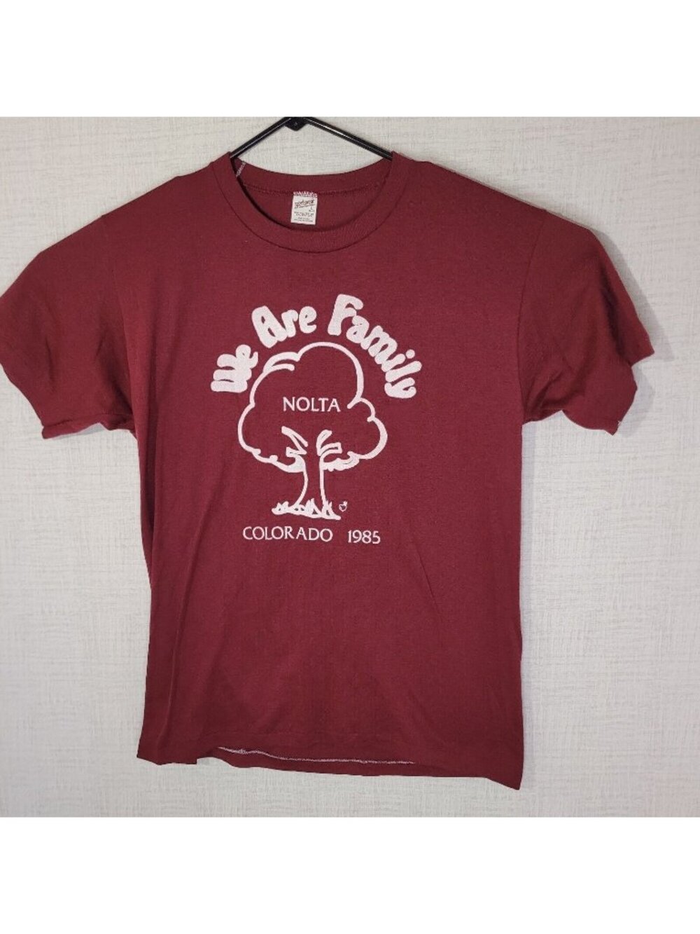 Vintage 1985 We Are Family Nolta Colorado T Shirt USA Made 50/50 Red Large